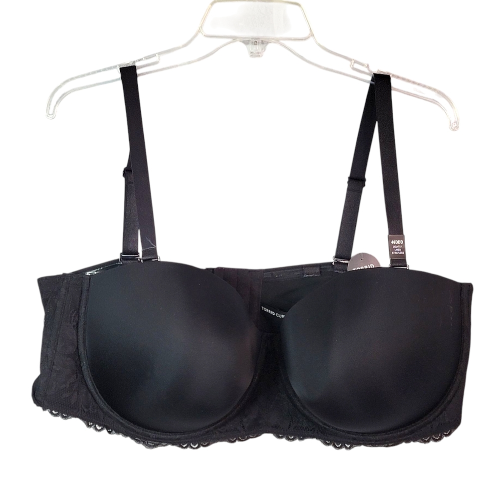 Torrid Curve Elegant Black Strapless Lightly Lined Bra 46DDD NWT